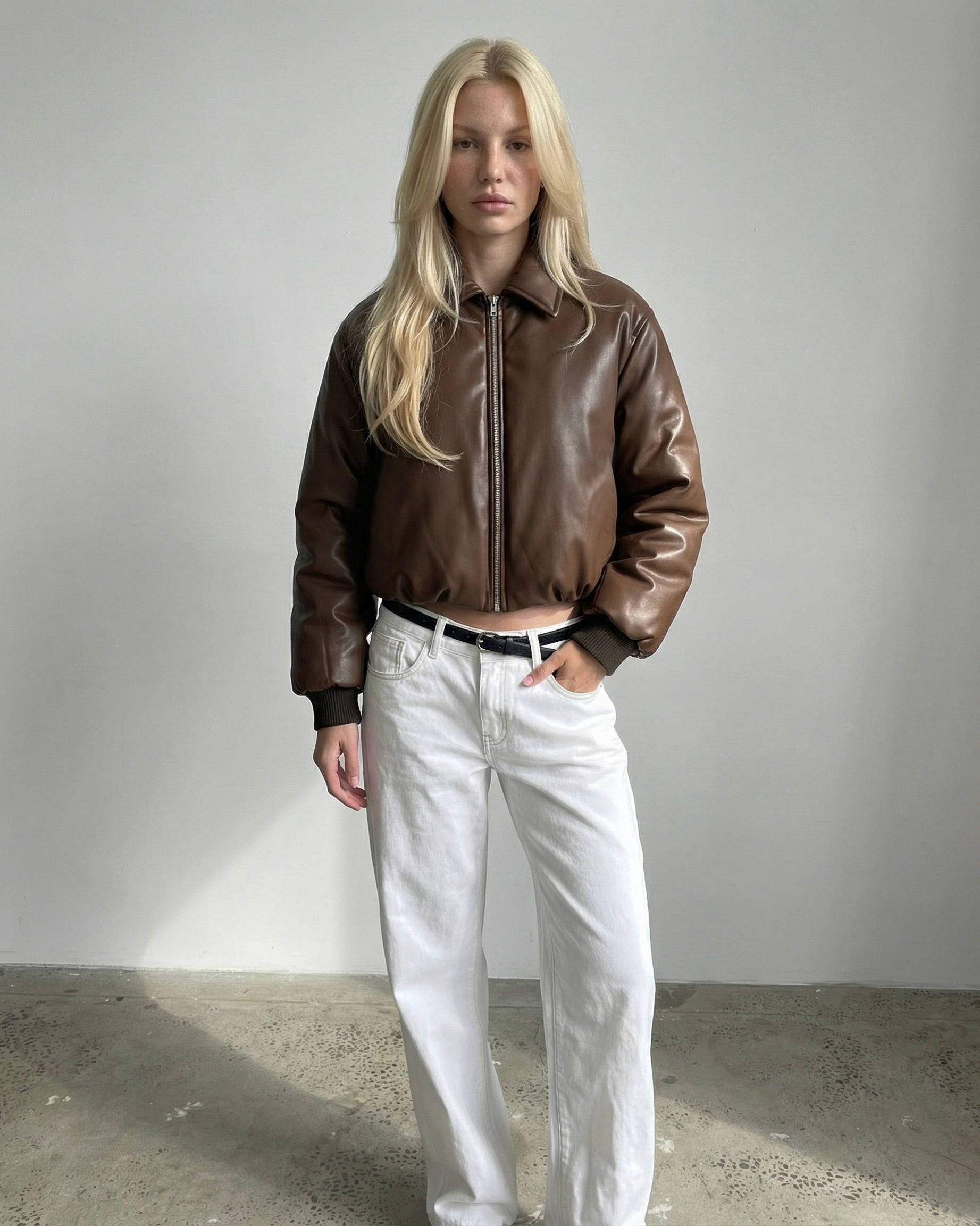 Black Puff Leather Bomber