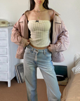 Pink Leather Bomber