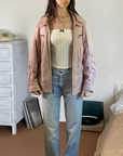 Pink Leather Bomber