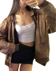 Tan Leather Bomber