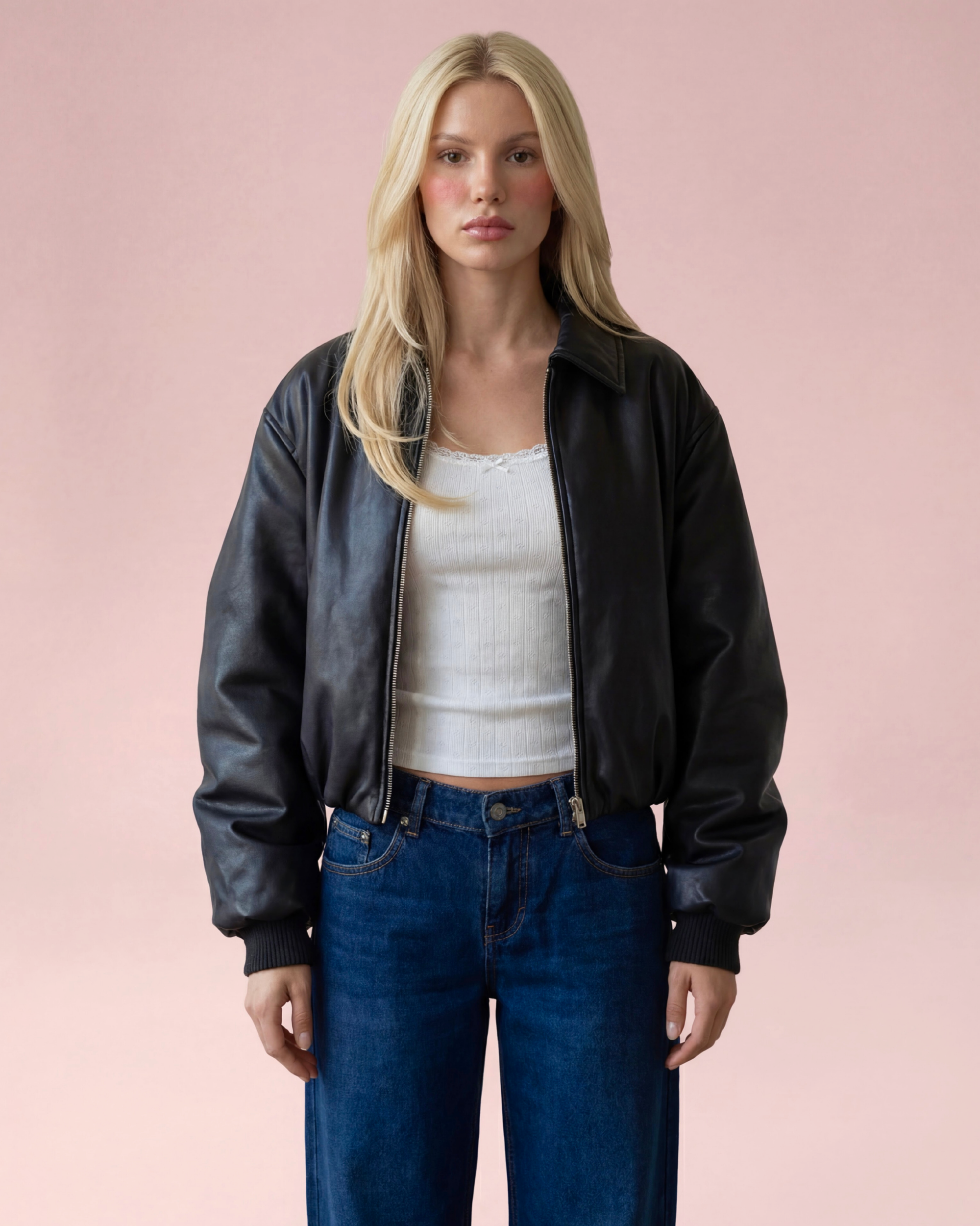 Brown Puff Leather Bomber