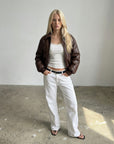 Brown Puff Leather Bomber