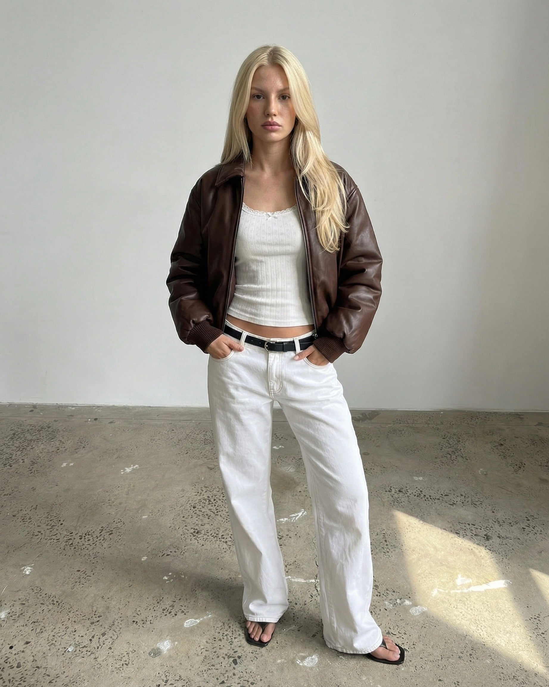 Black Puff Leather Bomber