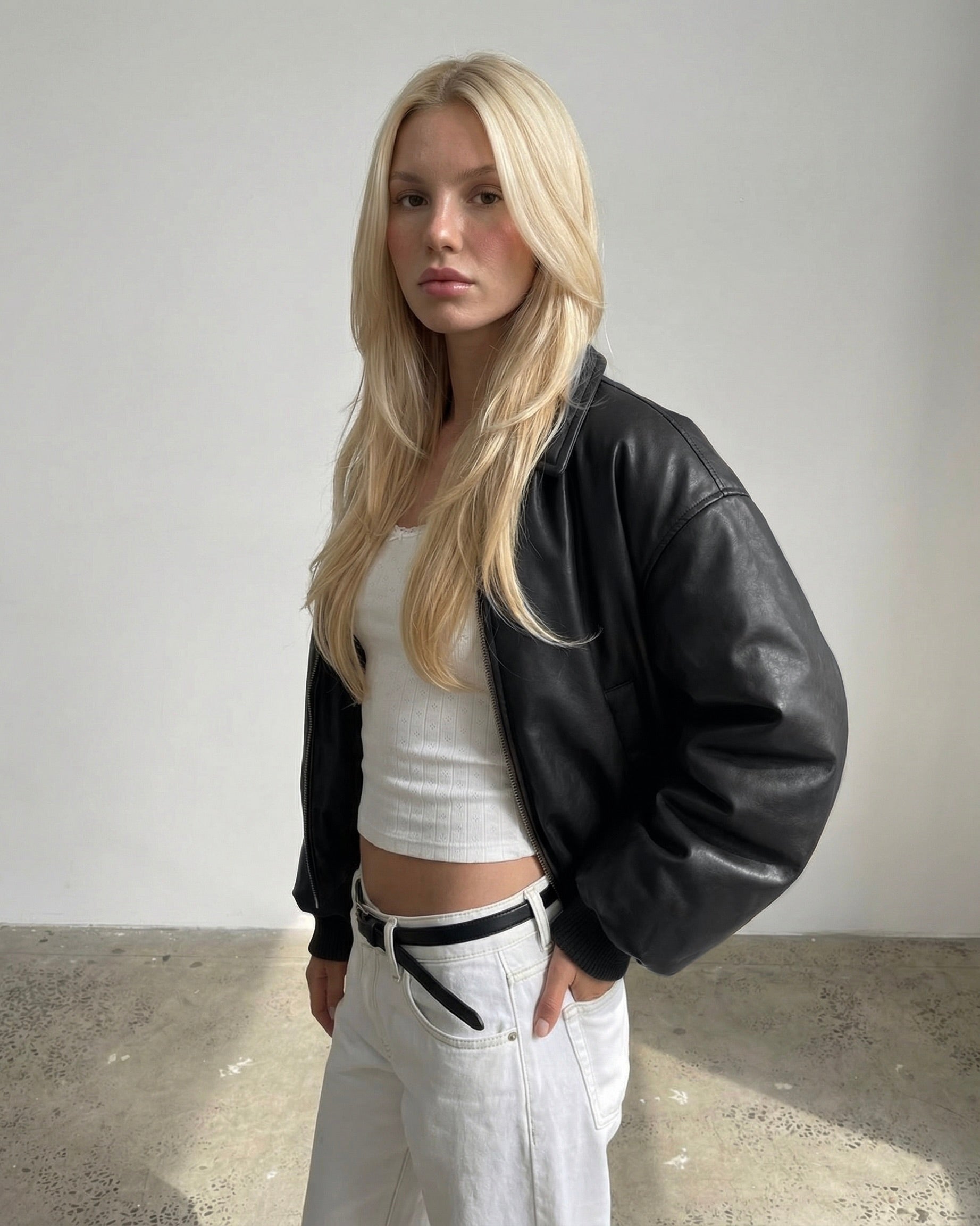 Brown Puff Leather Bomber