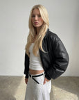 Black Puff Leather Bomber