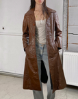 42" Brown Leather Trench