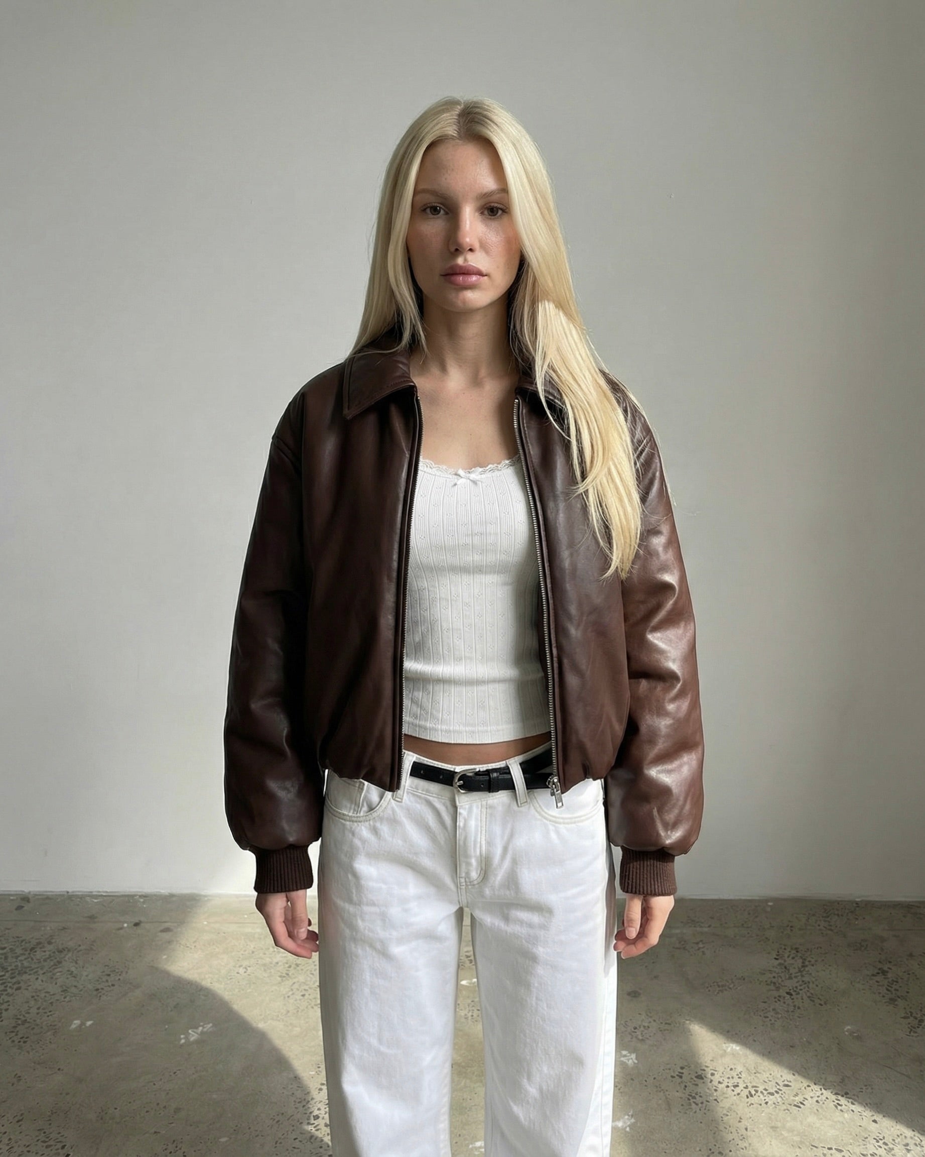 Black Puff Leather Bomber