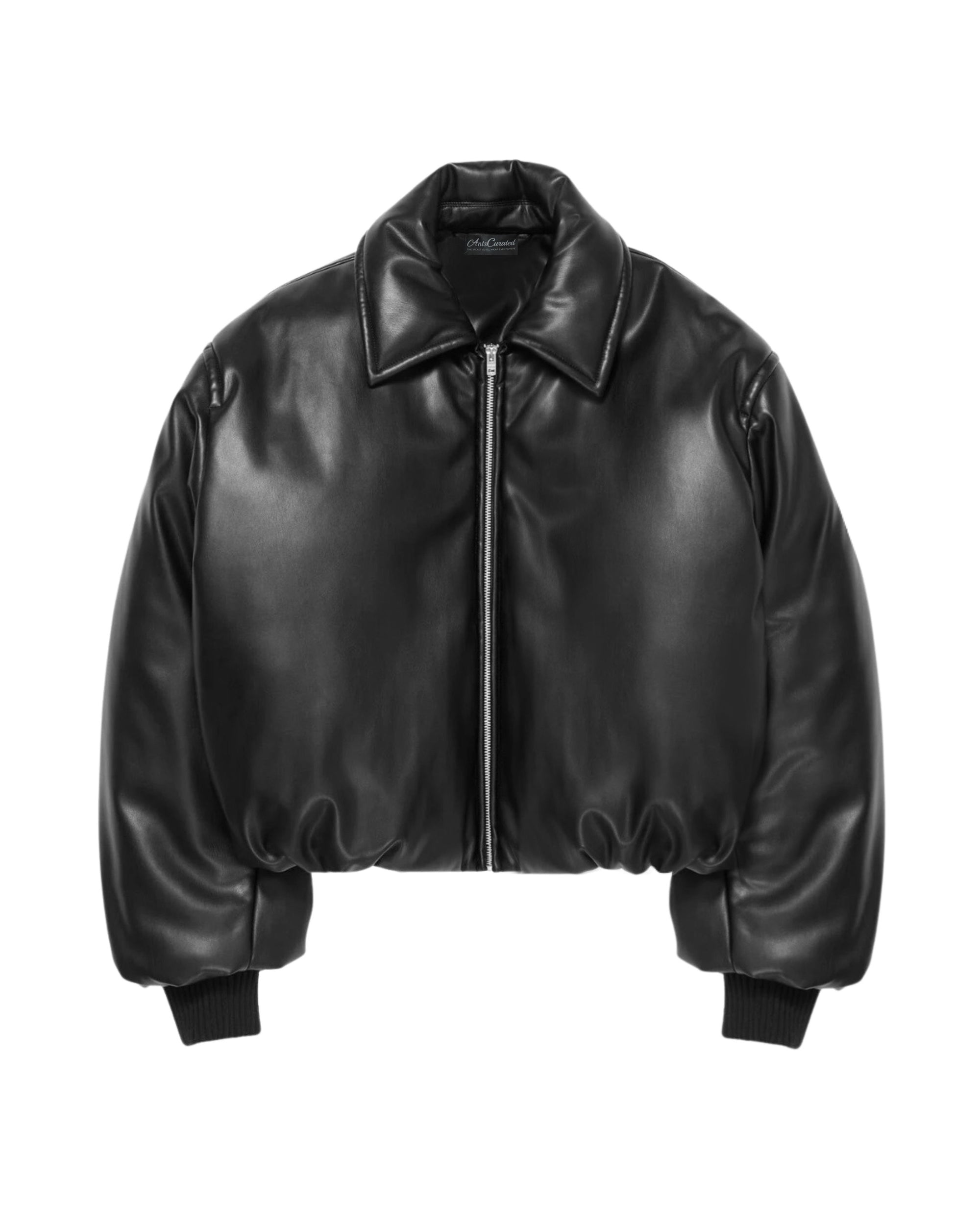Black Puff Leather Bomber